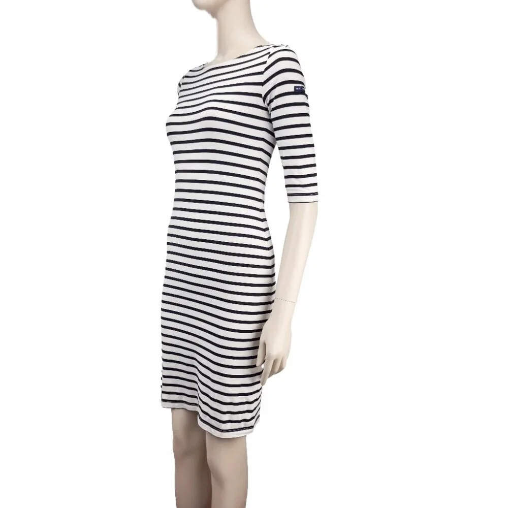 SAINT JAMES Propriano Stretch Striped White & Blue Midi Sheat Nautical Dress XS* - Picture 7 of 12
